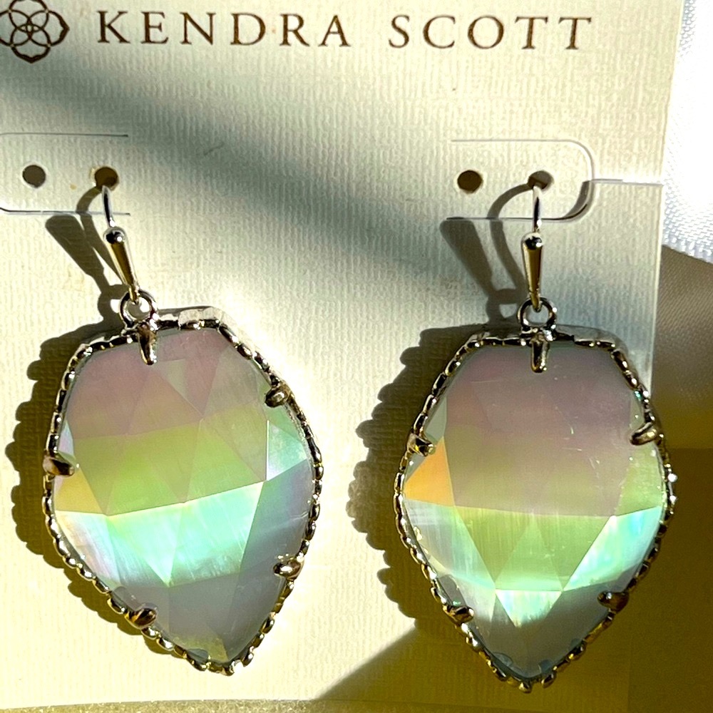 Like New RARE Kendra Scott Corley Earrings Silver &  Slate Iridescent GORGEOUS! - Picture 12 of 16
